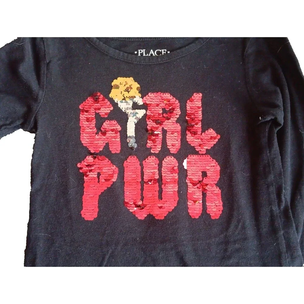 Childrens Place Shirt Size 4T Girls Black Flip Sequence Girl Pwr Long Sleeve
